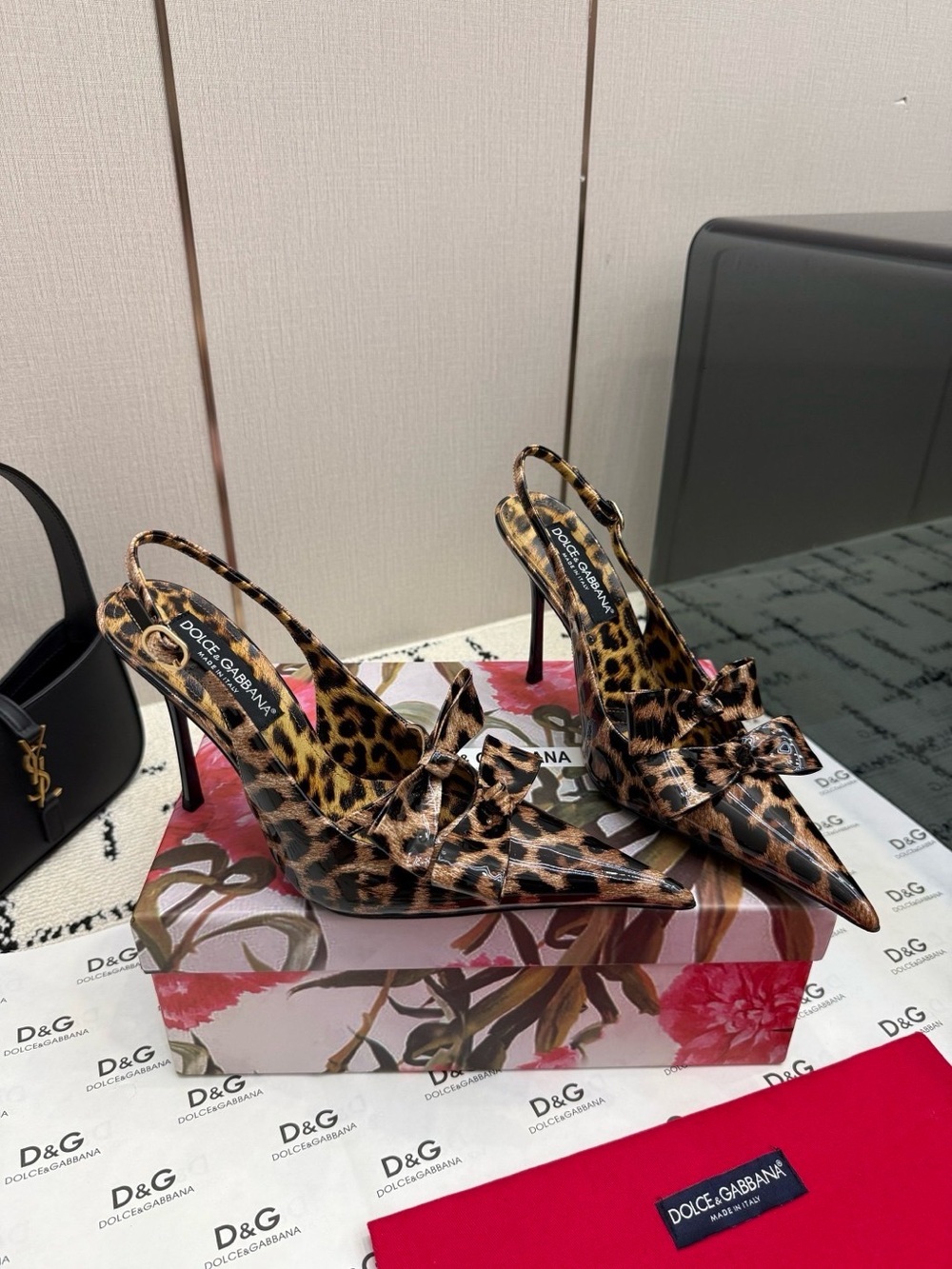 Dolce & Gabbana Leopard Print Pointed Toe Slingback Pumps - Brown & Black